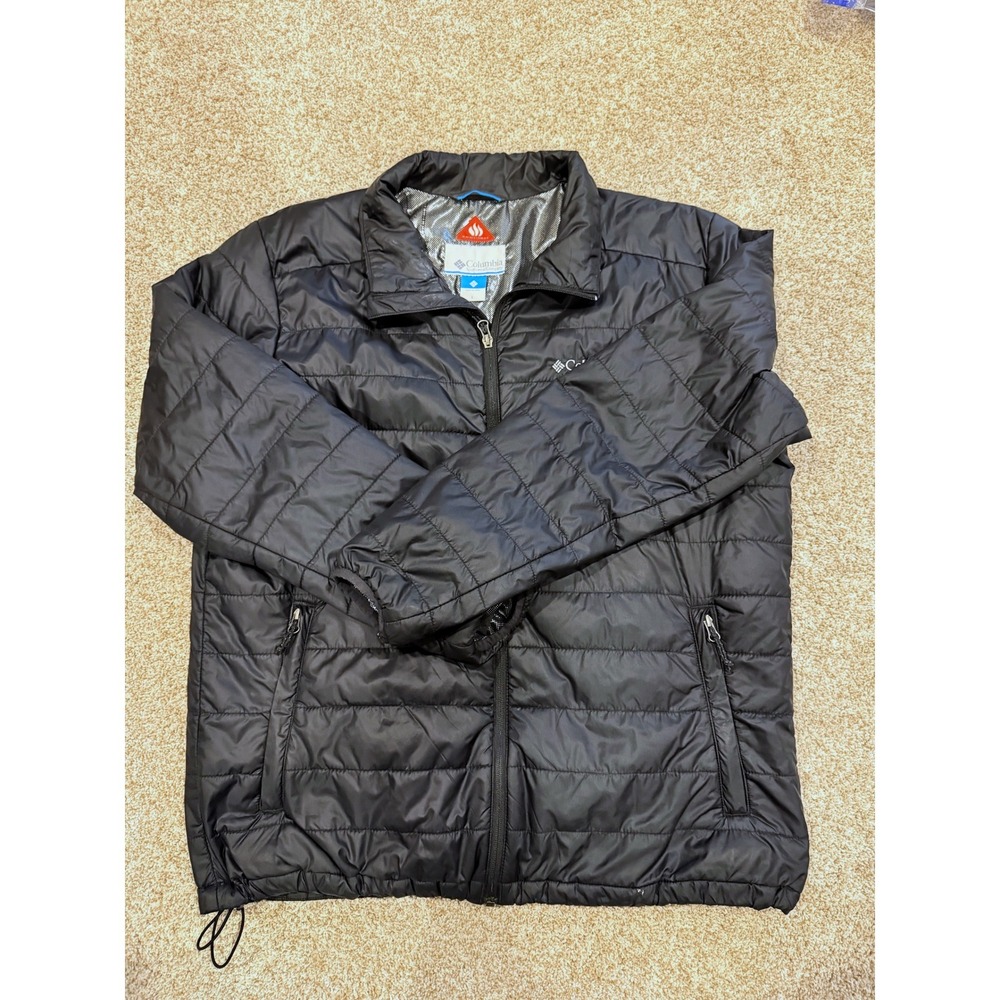 Columbia Omni-Heat Puffer Jacket Mens Large Black Quilted Full Zip Insulated